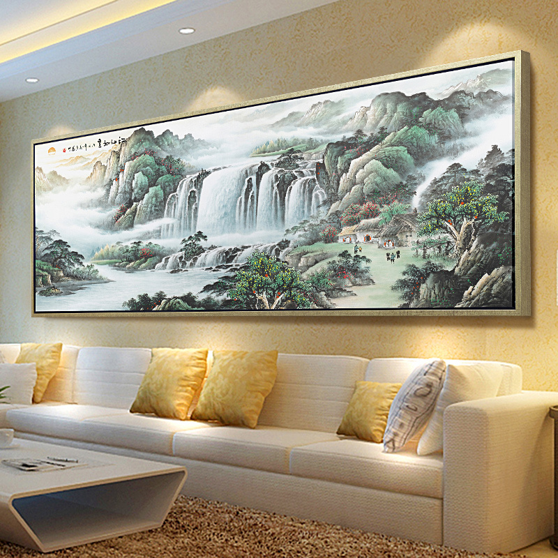 山水画风水靠山客厅装饰画鸿运当头国画背景墙挂挂壁画