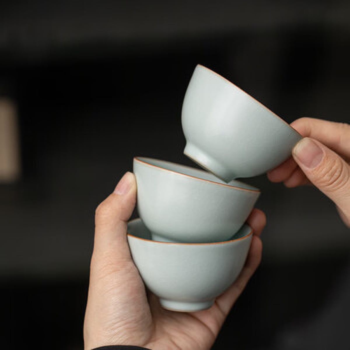 苏氏陶瓷 J1035 苏氏陶瓷汝窑开片六杯开片可养金线个人杯主人杯品茗杯6个 茶杯_高清大图