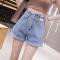 2022春夏新款弹力高腰显瘦牛仔短裤时尚百搭阔腿A字卷边短裤