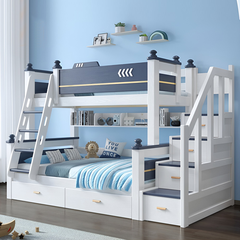 母床上下铺多功能储物床男孩女孩橡胶木实木床卧室双层床子母床双人床