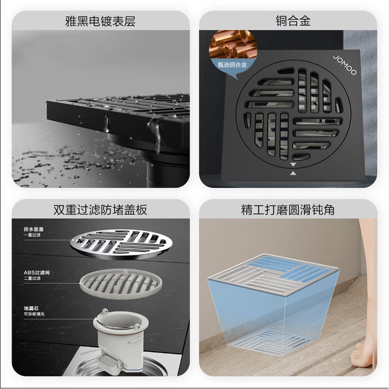 九牧(JOMOO) 地漏铜合金大流量地漏卫生间浴室洗衣机淋浴厨房带滤网92448，92449，92452高清大图