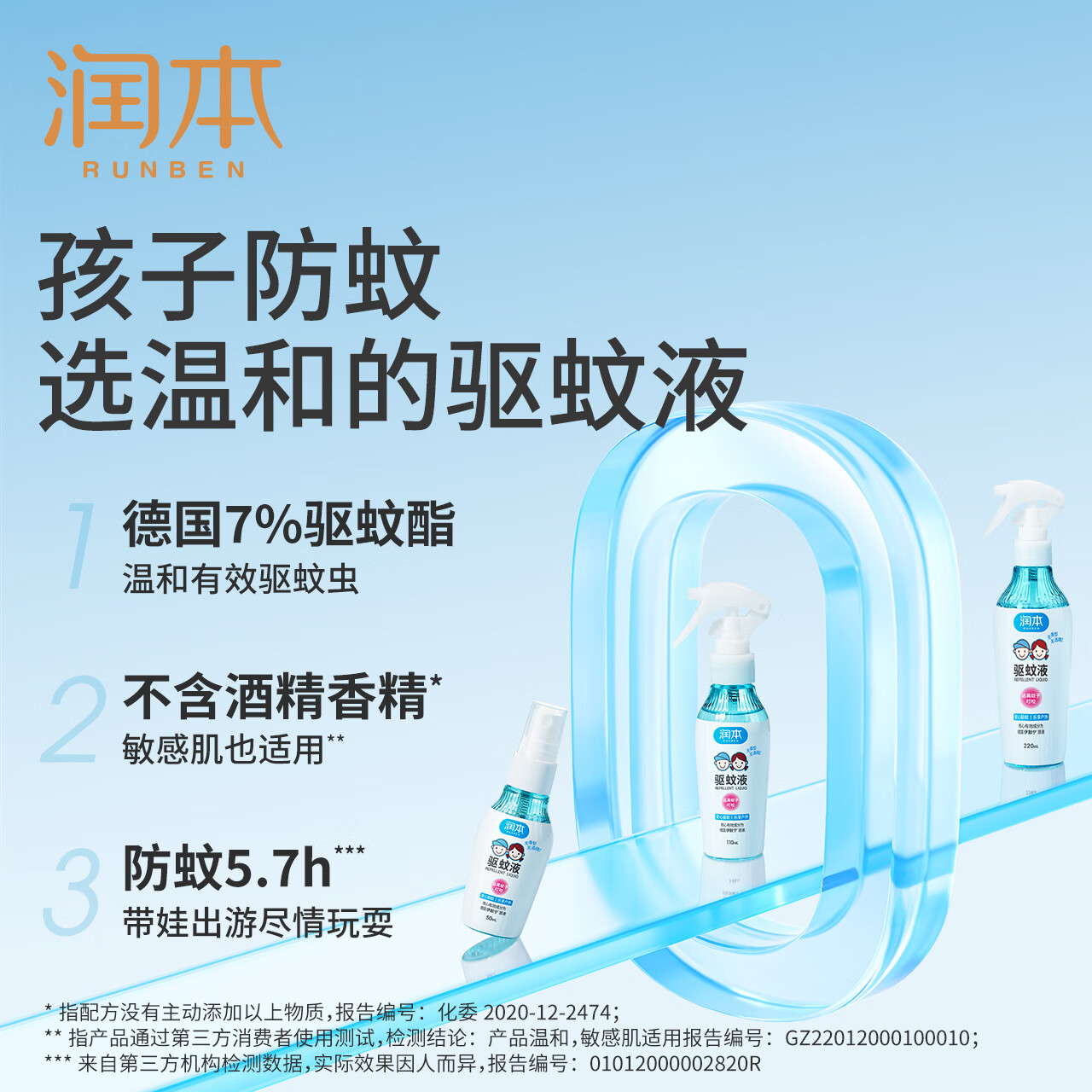 润本(RUNBEN)儿童驱蚊液220ml防蚊虫叮咬驱蚊喷雾驱蚊喷雾驱蚊水7%驱蚊脂无香高清大图