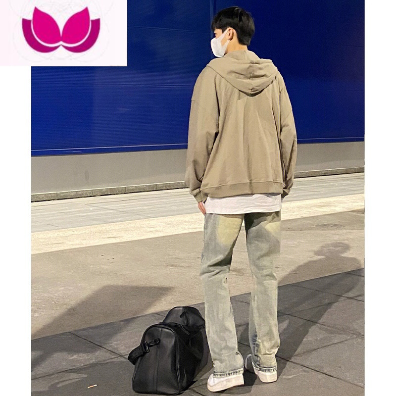 七斓古着vintage裤子ins潮牌修身小脚黄泥色牛仔裤男美式hiphop直筒裤