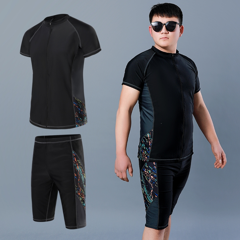 男士泳衣专业迈登高大码五分泳裤上衣游泳泡温泉泳衣男款套装大码