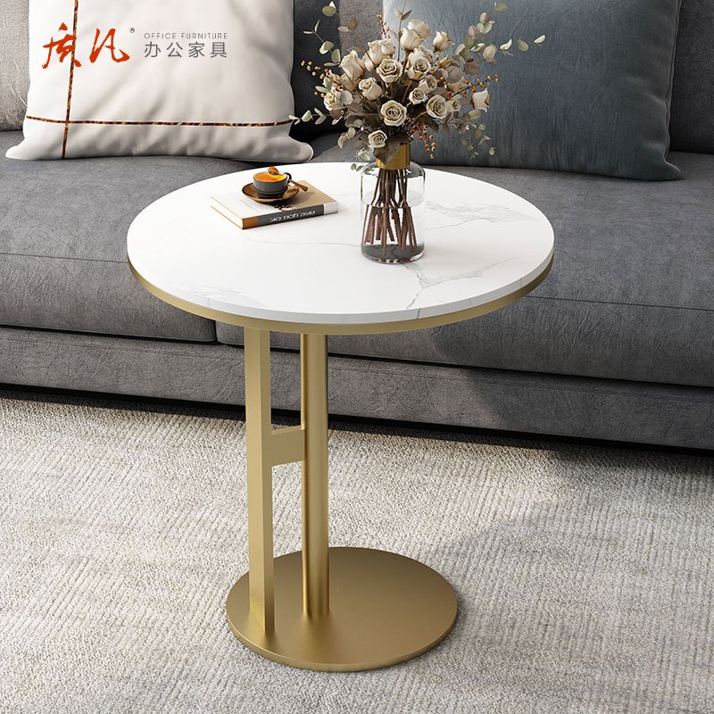 苏宁 质凡 办公家具轻奢岩板圆形边几小茶几 直径400*600高高清大图