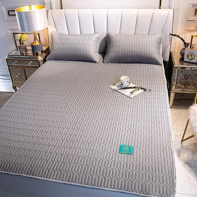 美帮汇泰国乳胶凉席三件套可水洗双人空调可折叠软席子1.8米床冰丝席1.5 卡其灰【纯乳胶填充凉感丝面料】 1.5m（5英尺）床