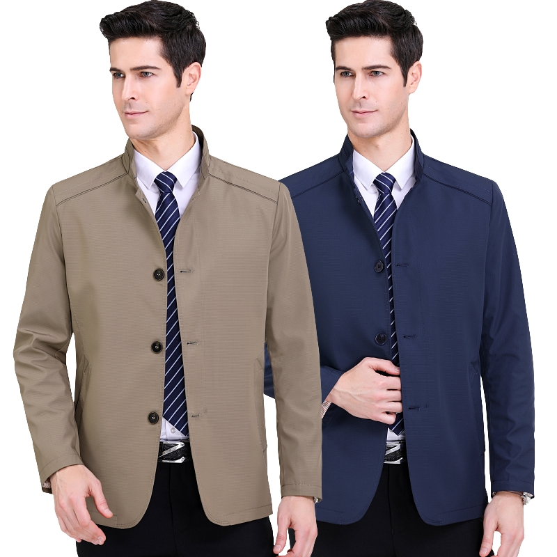 桑蚕丝夹克男装2026春秋装男士新款领导干部上班商务休闲夹克男中年翻领簿款真丝面料商务茄克短款外套男士上衣外套男高清大图