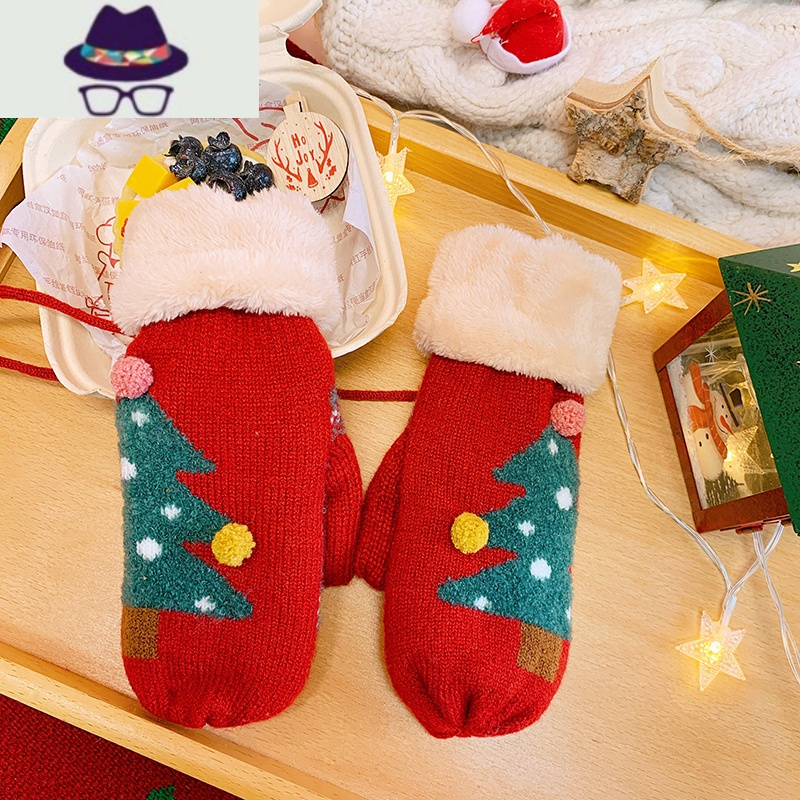 冬天毛绒圣诞节麋鹿加绒加厚防寒骑车手套女保暖可爱手