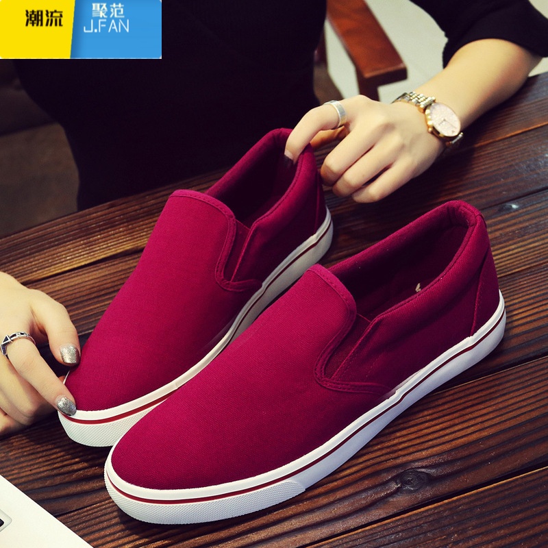 聚范夏季新款学生情侣男女鞋帆布鞋男一脚蹬懒人鞋韩版休闲男鞋小白鞋高清大图