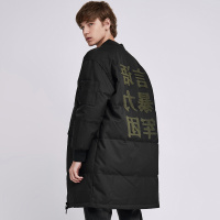 马克华菲棒球领外套秋冬款时尚ins潮多口袋印花中长款羽绒外套男