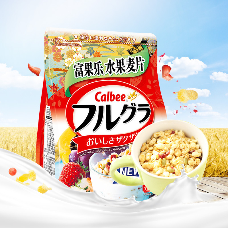 日本进口 卡乐比calbee富果乐水果麦片原味袋装 380g