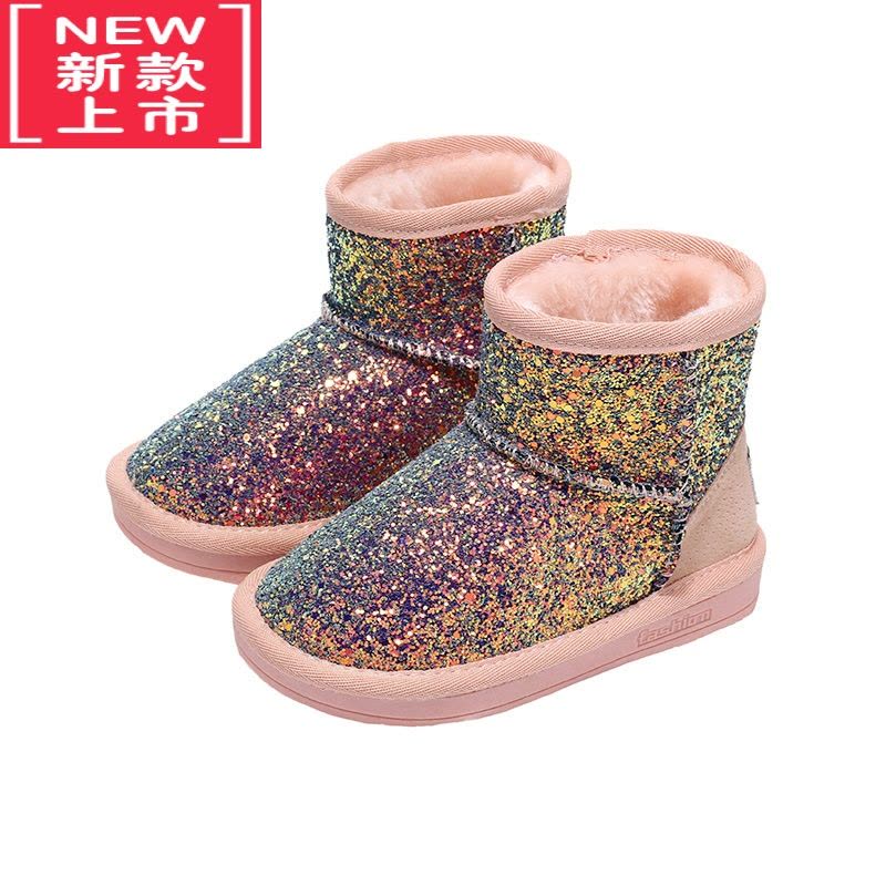 可莉允儿童雪地靴2022新款秋冬季女童防滑保暖加绒加厚棉靴短靴公主鞋子图片