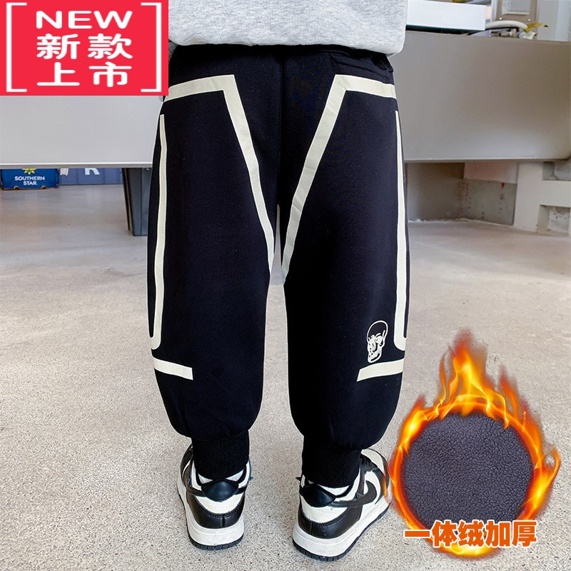 可莉允男童裤子秋冬儿童加绒裤2022新款保暖裤冬装加厚一体绒裤冬季卫裤