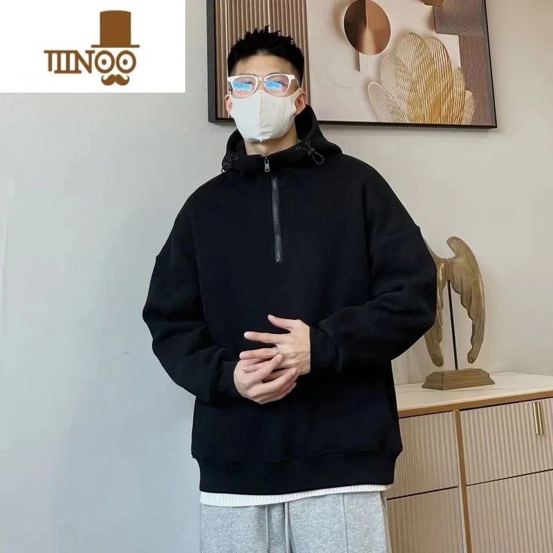 YANXU半拉链机能风卫衣男美式高街男痞帅连帽oversize暗黑系外套潮高清大图