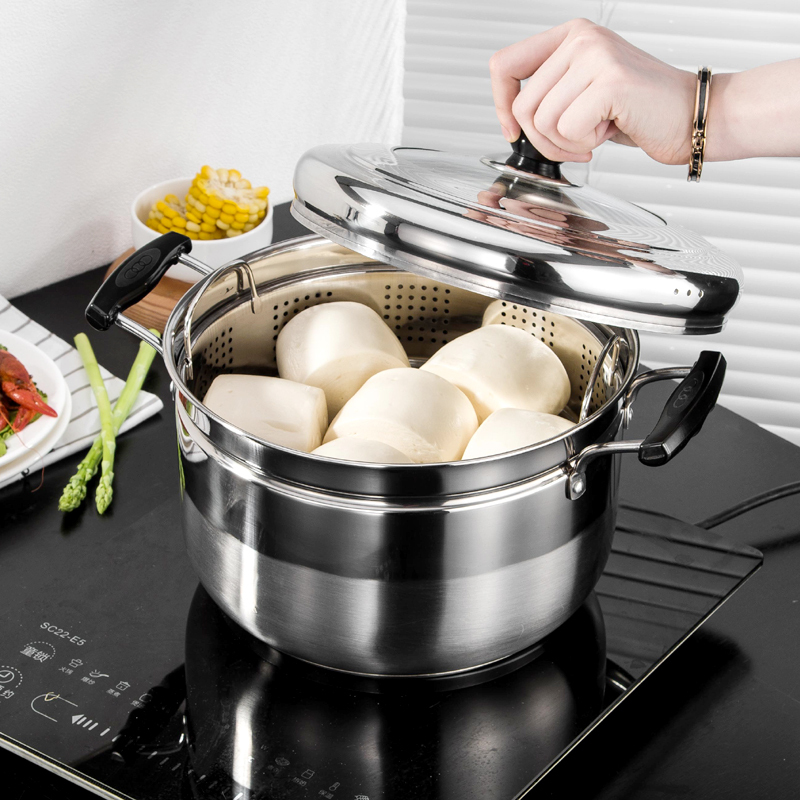 小蒸锅一层1单层家用蒸饭锅蒸笼不锈钢电磁炉蒸煮两用日式迷你2人