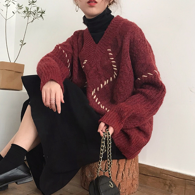 SUNTEK秋冬季新款大码女装胖妹妹显瘦红色毛衣女半身裙子洋气减龄两件套毛衣