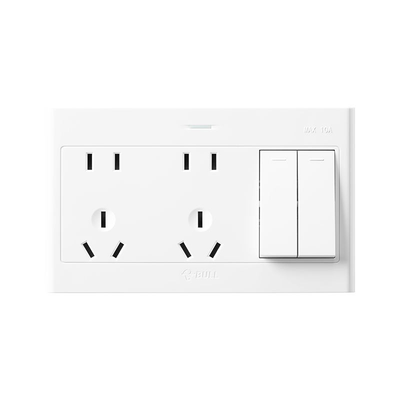 bull公牛带开关插座面板120型墙壁明装g09二开双控十孔2开10孔电源