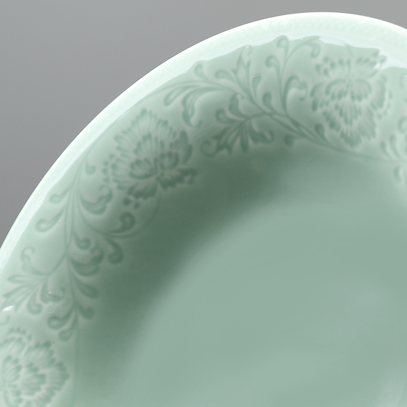 苏氏陶瓷 SUSHI CERAMICS 青瓷釉陶瓷盘花开富贵汤盘子4件套装餐具