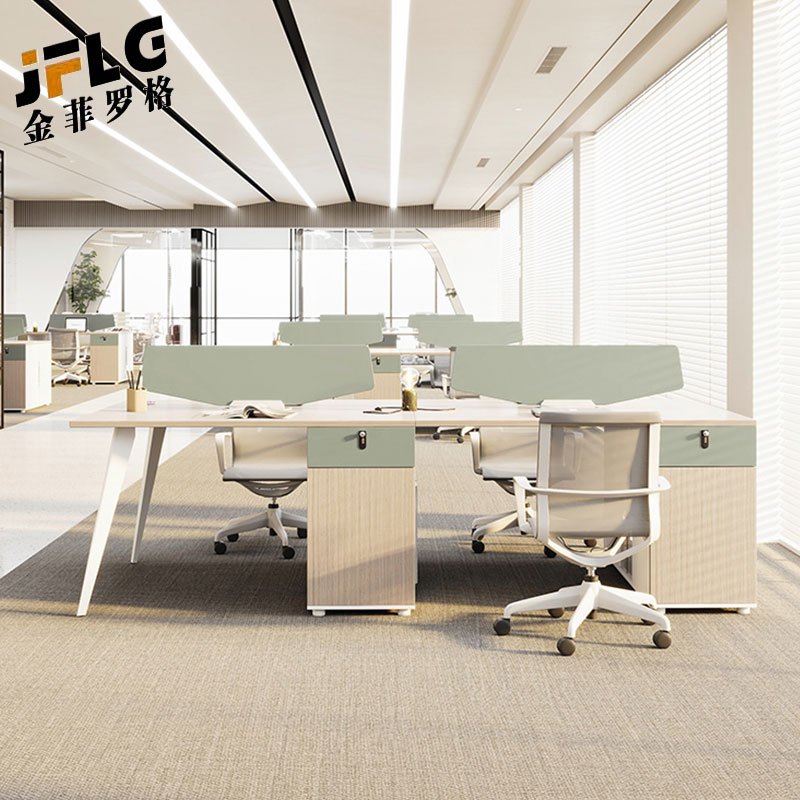 金菲罗格职员简约现代简易原木色办公室工作台桌子 360*120cm六人位带椅
