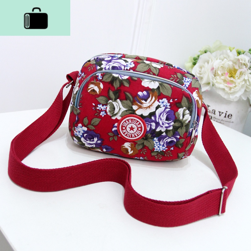 韩版斜挎包迷你小包尼龙帆布手机零钱包简约休闲女包NEW LAKE 横款红色