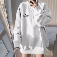 6535棉秋季新款韩版宽松套头长袖卫衣女学生薄款上衣外套女 XL 白色