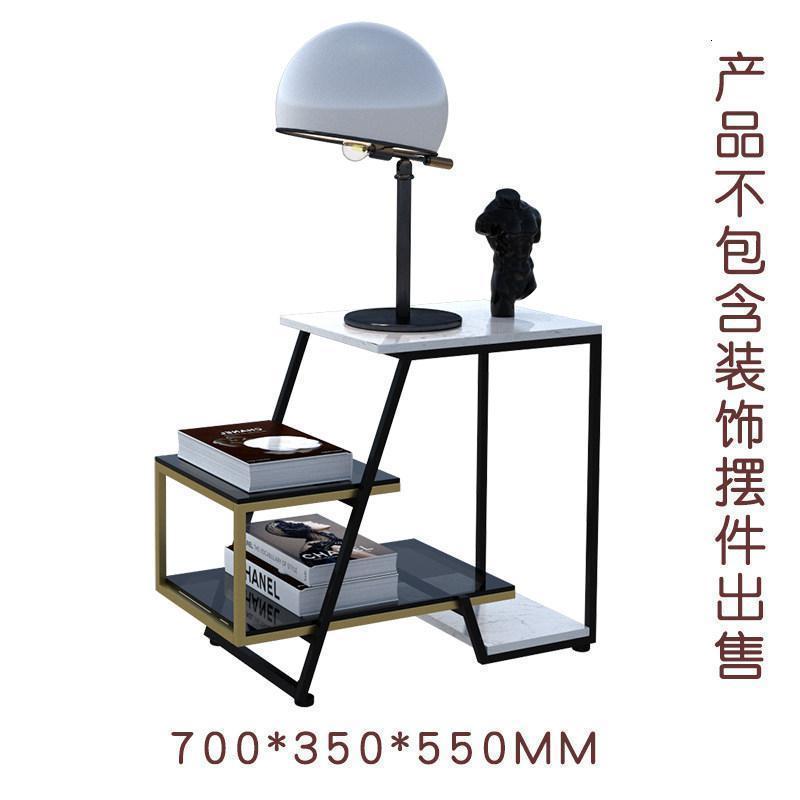 森美人北欧现代简约沙发大理石边几柜角几床头柜收纳卧室带灯床头桌凹尚 黑色+金色款：70*35*55CM