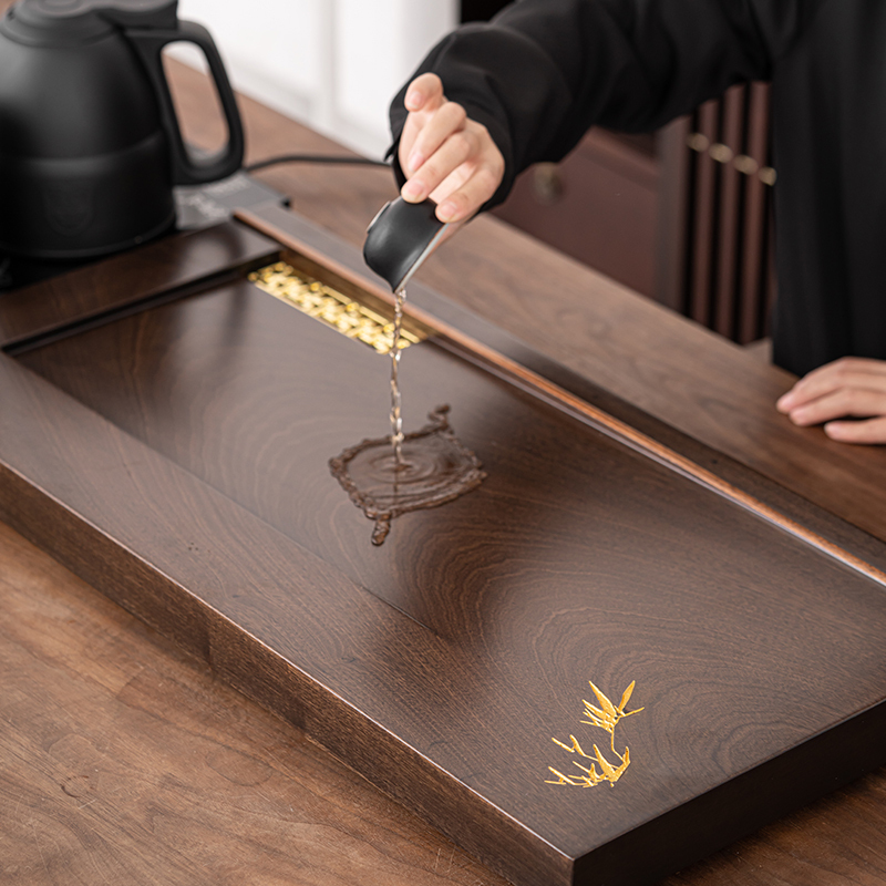 苏氏陶瓷(SUSHI CERAMICS)功夫茶具套装花梨木色茶盘风黑陶茶具自动烧水壶一体整套茶盘茶台
