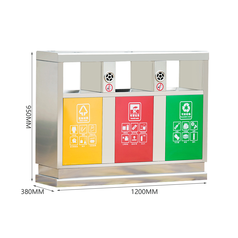 翌嘉 YJ4070414不锈钢分类垃圾箱公共场合环卫果皮箱户外垃圾桶 304不锈钢三分类永康桶高清大图