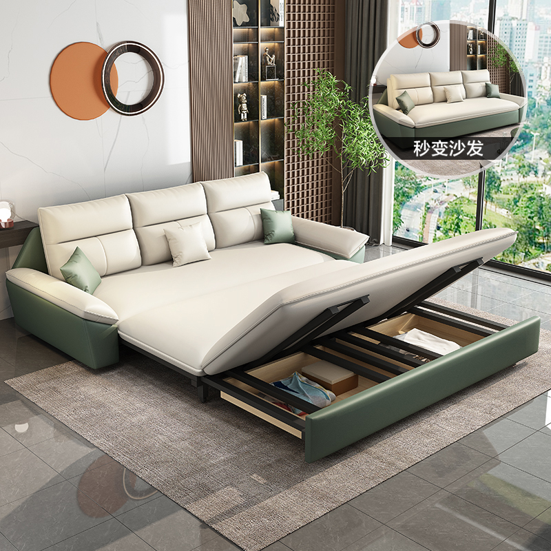 欧梵森 北欧轻奢沙发床客厅多功能折叠两用可伸缩现代简约双人储物科技布小户型组合布艺沙发简欧风格坐卧家具家装 2.12米外径【多色可选，拍下请备注】 科技布三面乳胶款