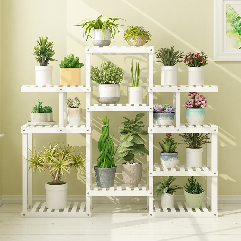 家柏饰(CORATED)大花架子多层室内挂架阳台置物架多肉绿萝实木落地盆栽架客厅家用 加固原木四层高清大图