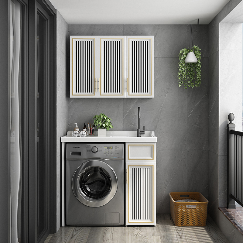 太空铝阳台洗衣柜滚筒洗衣机柜子浴室组合定制高低一体伴侣更带搓