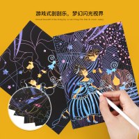 美乐儿童刮画纸炫彩涂色画涂鸦diy手工沙画彩沙刮刮纸笔蜡刮刮画 魔幻森林