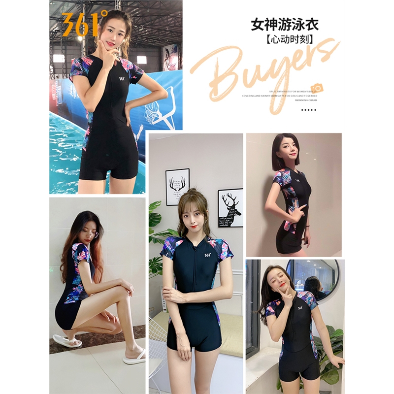 361连体泳衣女夏平角保守专业运动遮肚ins风2021新款海边泳装