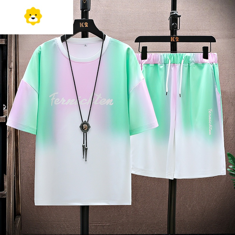 fishbasket夏季渐变色短袖t恤男孩大童青少年冰丝速干初高中服套装