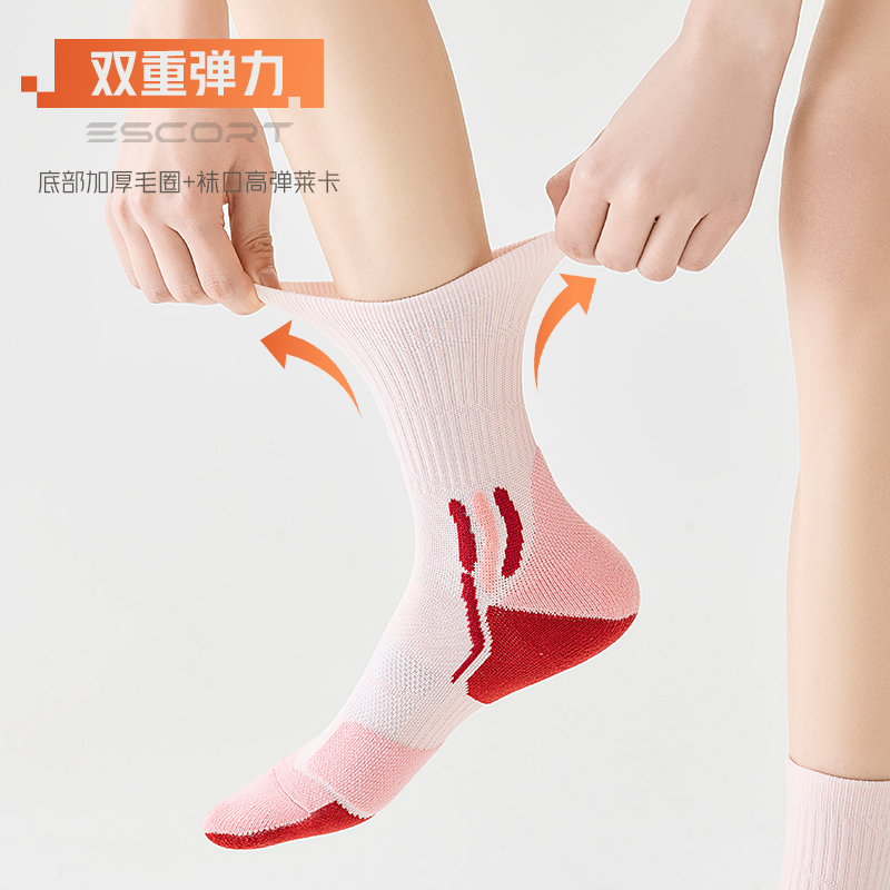 舒跑袜子女款中筒专业网球袜春夏款运动袜耐磨透气吸汗防滑跑步袜高清大图