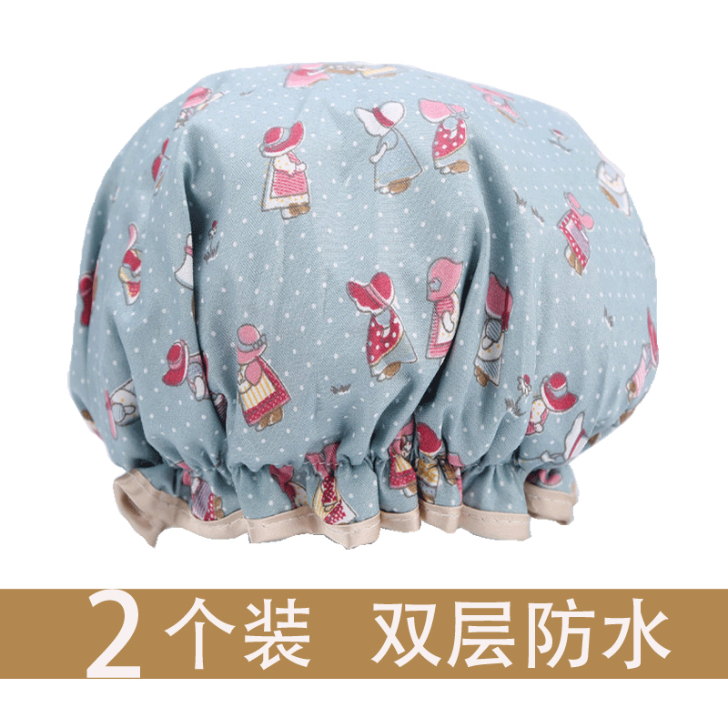 双层防水浴帽女士洗澡成人沐浴帽卡通儿童学生洗头帽厨房防油烟帽 三维工匠 粉色点点+酒红点点高清大图