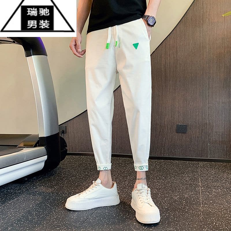 希杰狮王夏季薄款卷边九分休闲裤男潮流韩版白色裤子高级感修身9八分男裤图片