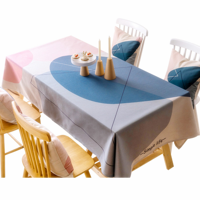 北欧ins几何桌布简约餐桌布艺防水防油网红家用棉麻长方形茶几布高清大图
