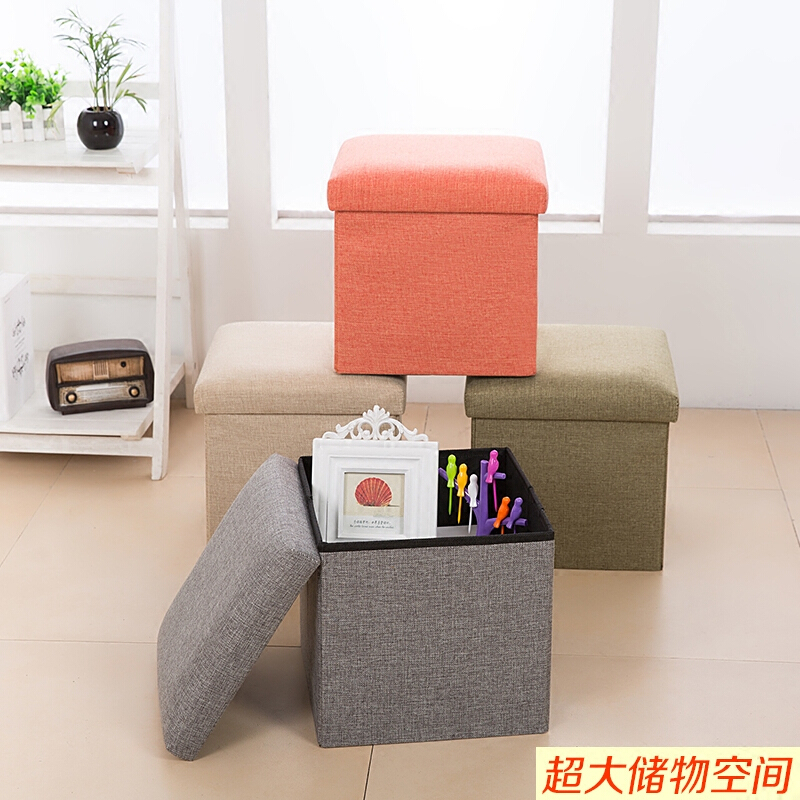 加强收纳凳子储物凳可坐折叠沙创意布艺有盖收纳箱凳咖啡色40*25*25cm24L
