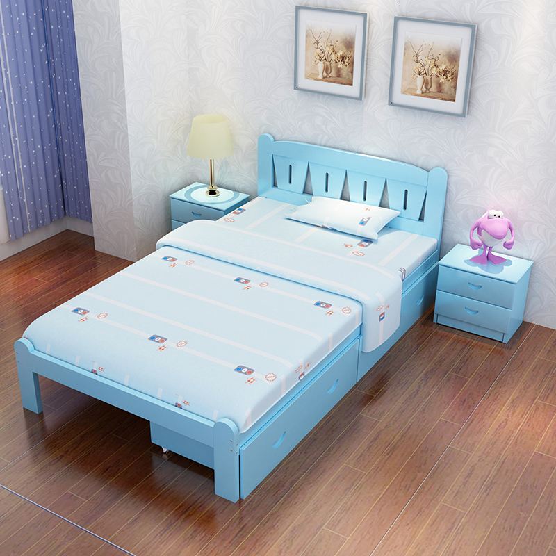 床一米二单人床带护栏男孩女孩公主床抽屉简约松木实木床