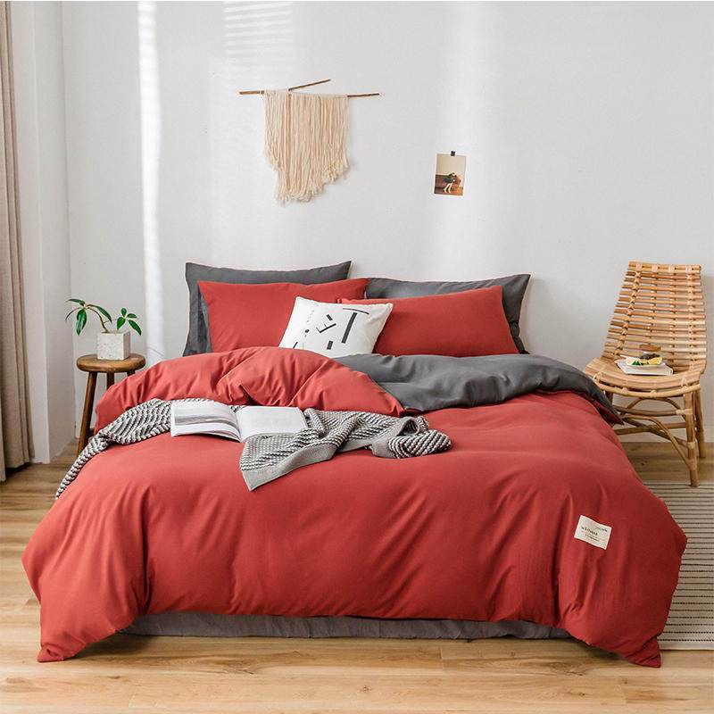 风1.5米被套四件套男生潮流冬天加厚磨毛被罩欧式简约床单灰色 1.8m（6英尺）床四件套【被套200×230】床笠款 橙红+深灰