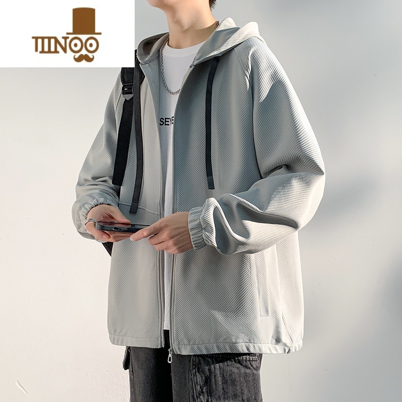 YANXU美式外套男2023新款潮牌宽松休闲运动男生开衫卫衣连帽夹克高清大图