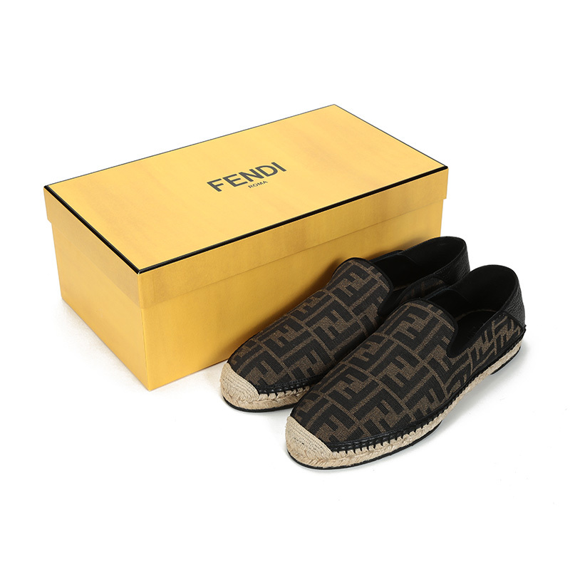 fendi芬迪男士织物配皮休闲鞋渔夫鞋麻编鞋7p1359aawb