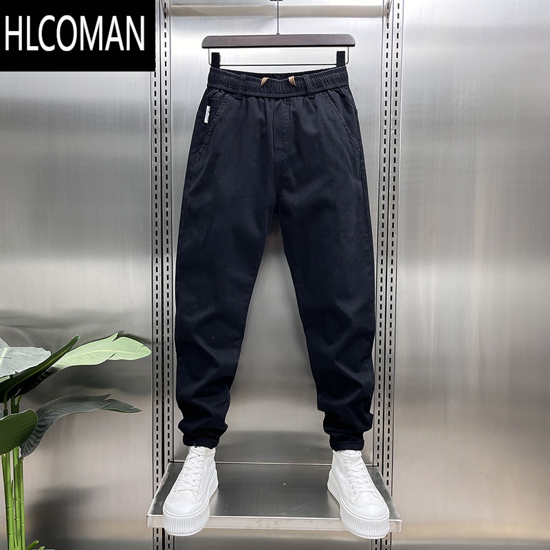 HLCOMAN纯色男士痞帅休闲裤卡其色潮流简约长裤冬季加绒修身小脚流加 29适合体重105-115斤 黑色