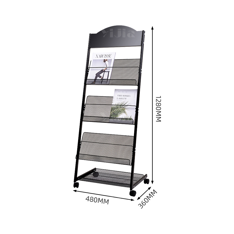 翌嘉YJ4122828 杂志架展示架报置物架收纳落地报纸报刊架 三层黑色 480*360*1280高清大图