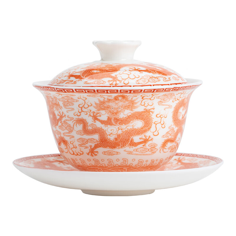 苏氏陶瓷(SUSHI CERAMICS) J0931 红九龙纹三才盖碗 160ml (单位:盒)