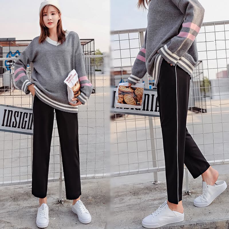 迪鲁奥（DILUAO)孕妇裤春秋时尚大码运动休闲裤怀孕期托腹哈伦束脚裤秋款孕妇裤子 黑色图片