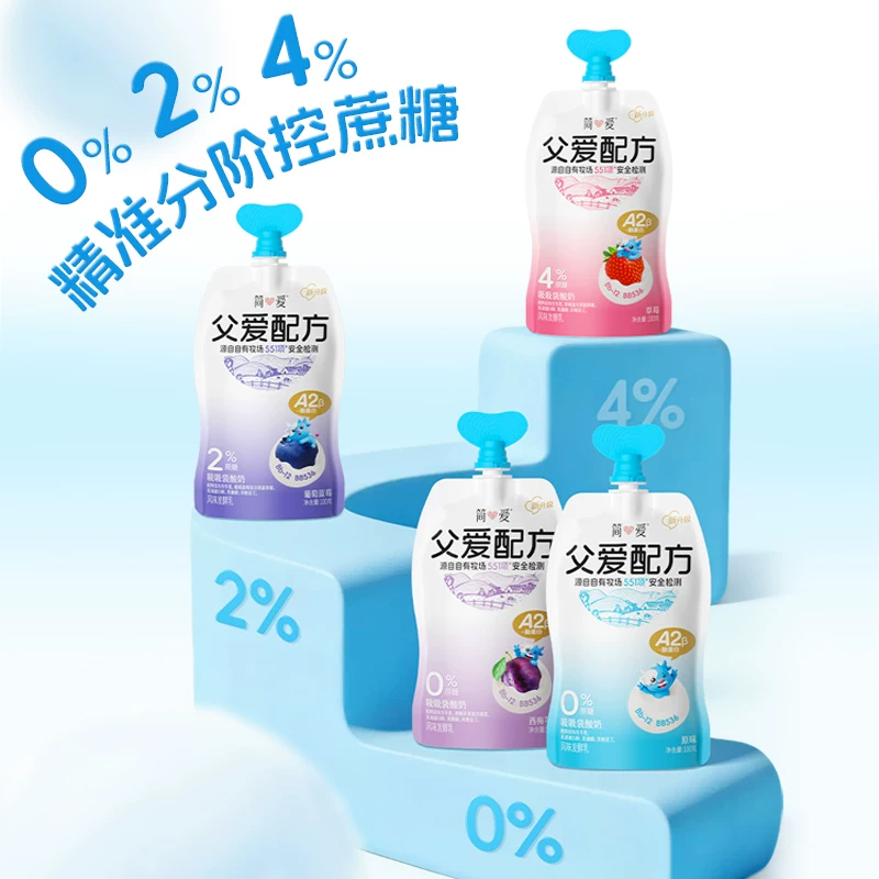简爱 父爱配方吸吸酸奶100g(2%糖)*7袋+父爱配方(0%糖)*7袋(3-7天顺丰冷链发货)高清大图