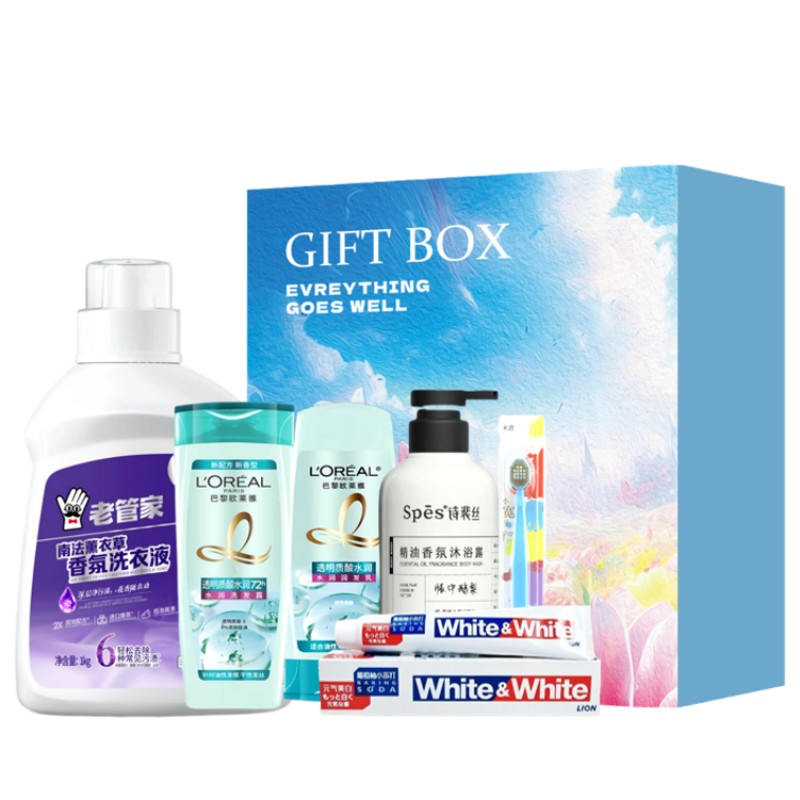 【美好时光】日化礼盒套餐 6件套 欧莱雅透明质酸洗发露 Spēs精油香氛沐浴露等