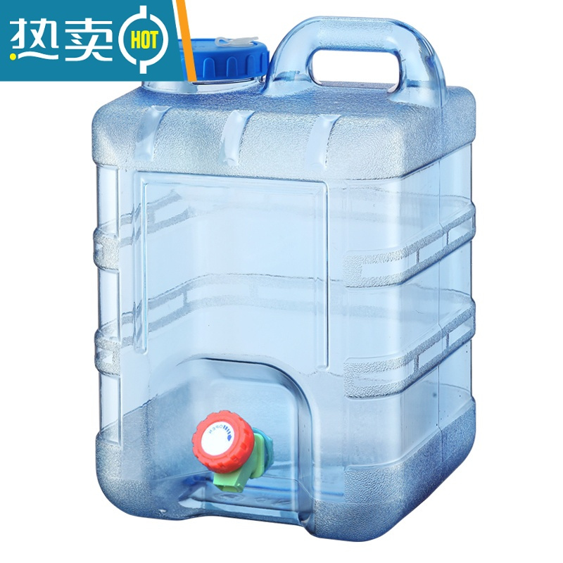 敬平户外pc方形水桶大容量家用储水用带水龙头饮水纯净装水空桶 新款20升方桶+延长管